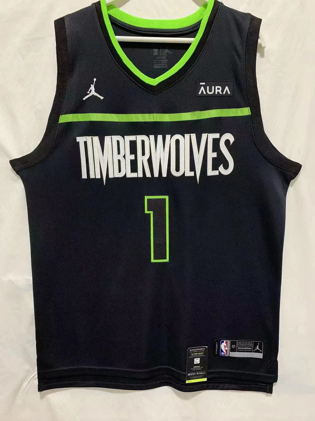 Men Minnesota Timberwolves #1 Edwards Black Game 22-23 NBA Jersey->memphis grizzlies->NBA Jersey